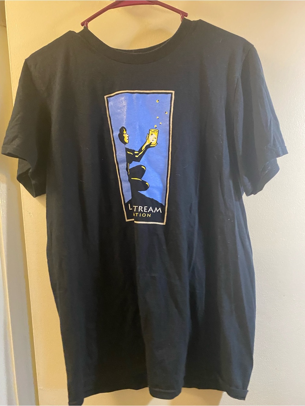 Black Short-Sleeve Graphic Tee with Blue Illustration
